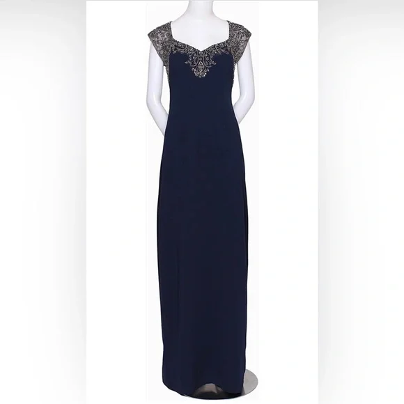 Adrianna Papell Women's Petite Beaded Long Dress in Midnight Size 10P - Picture 2 of 7